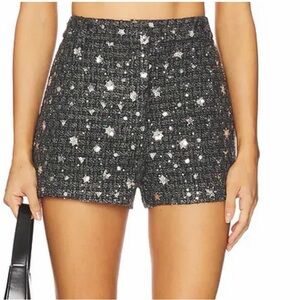 Astr Black Tweed High Waist Embellished Shorts